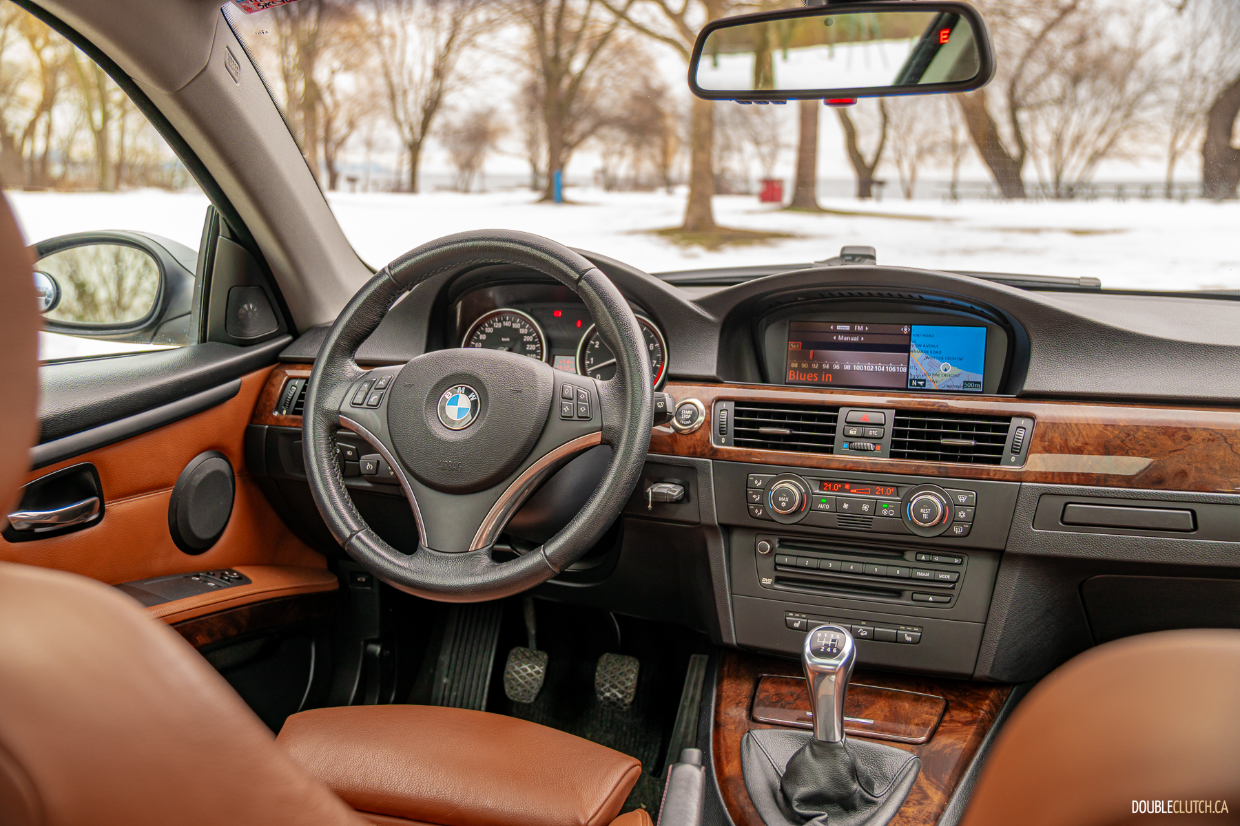 Interior view of the driver cockpit environment in a 2008 BMW 335i Coupe