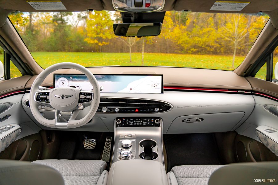 2026 Genesis Electrified GV70 interior in white and brown