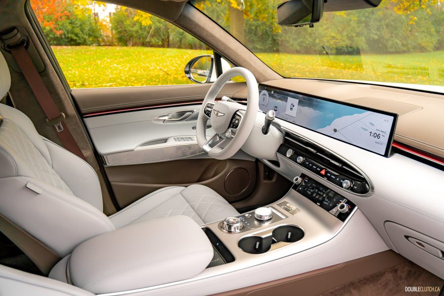2026 Genesis Electrified GV70 interior in white and brown