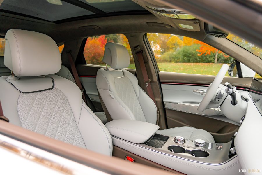 2026 Genesis Electrified GV70 interior in white and brown